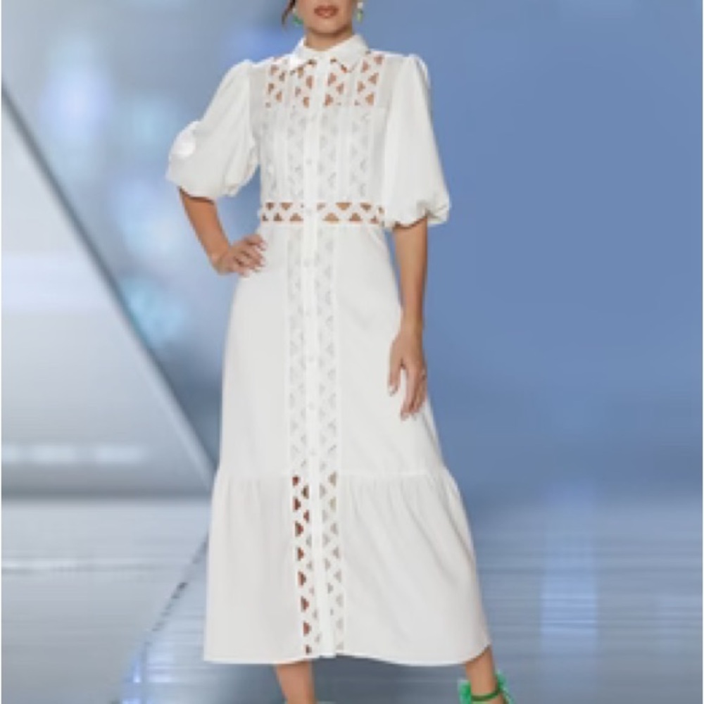 1076. Chic White Midi Dress with Cutout Details